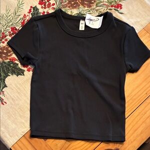 BP from Nordstrom black ribbed cropped fitted tee, small